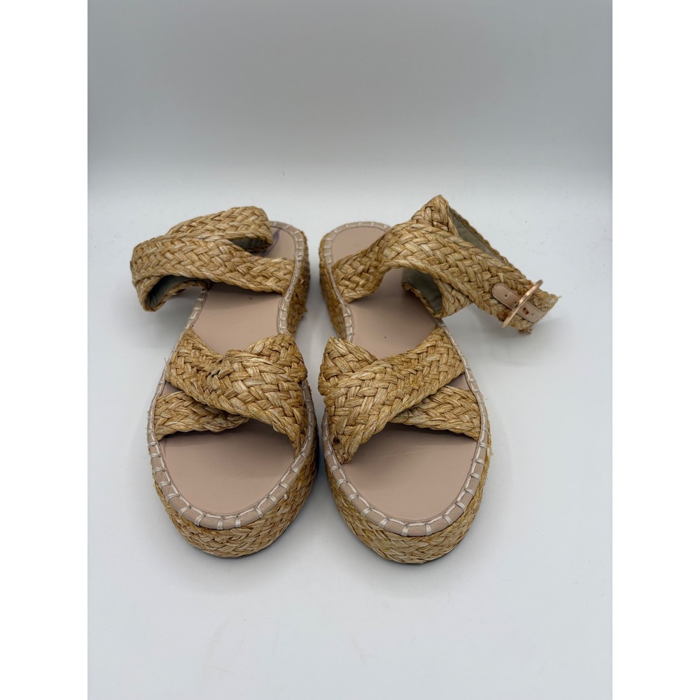 ASOS DESIGN Woven Straw Flatform Sandals Gold Buckle Ankle Strap Tan Boho Womens